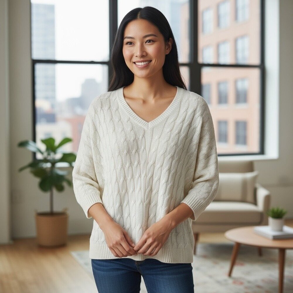 New York & Company Women's White Knitted Top